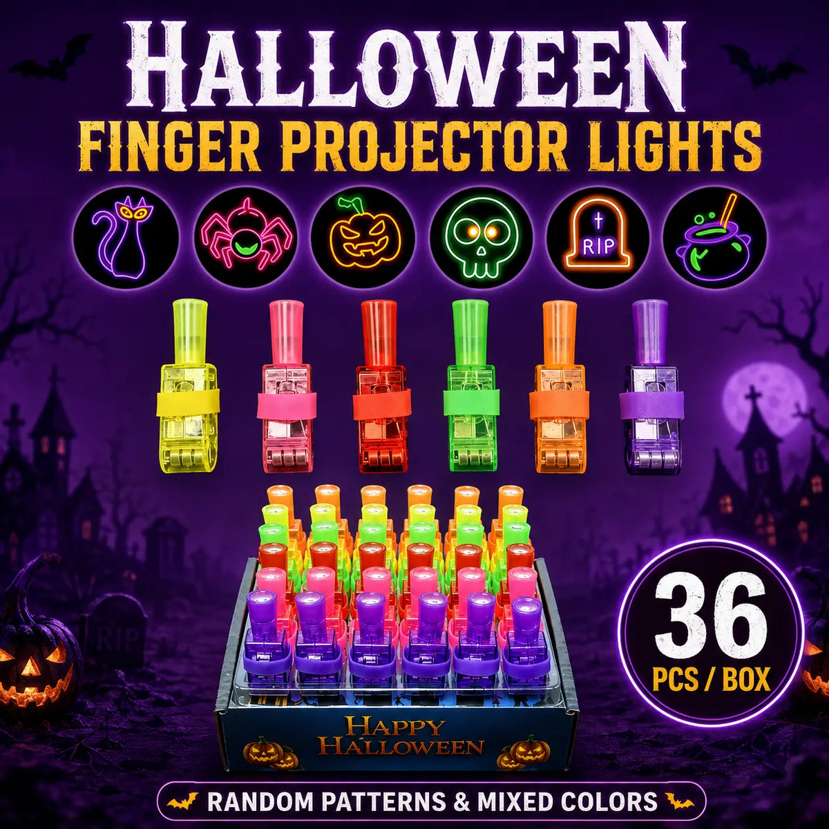 SpookLuxe – Halloween LED Finger Projector Rings