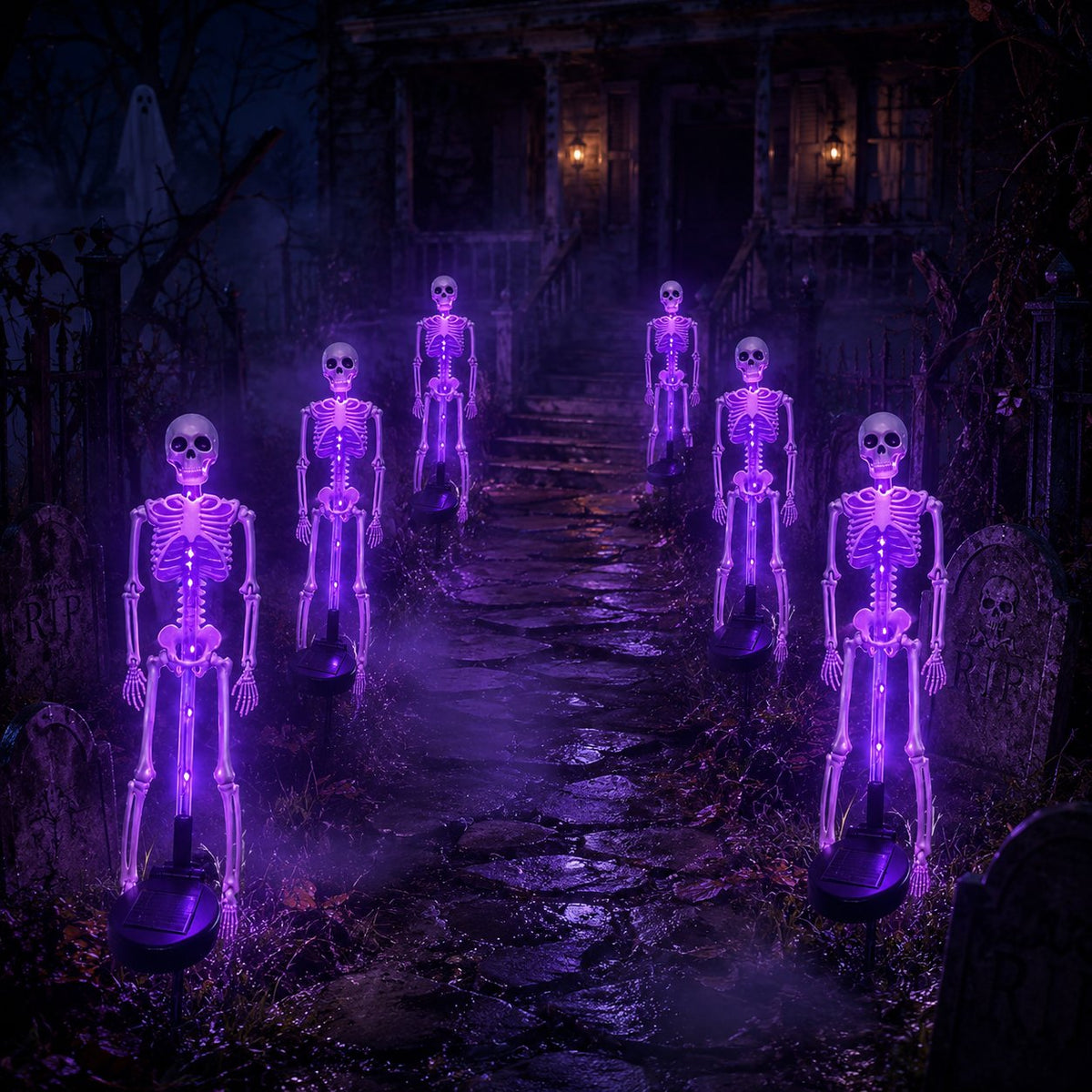 HauntedGlow – Purple Skeleton Solar Yard Stake