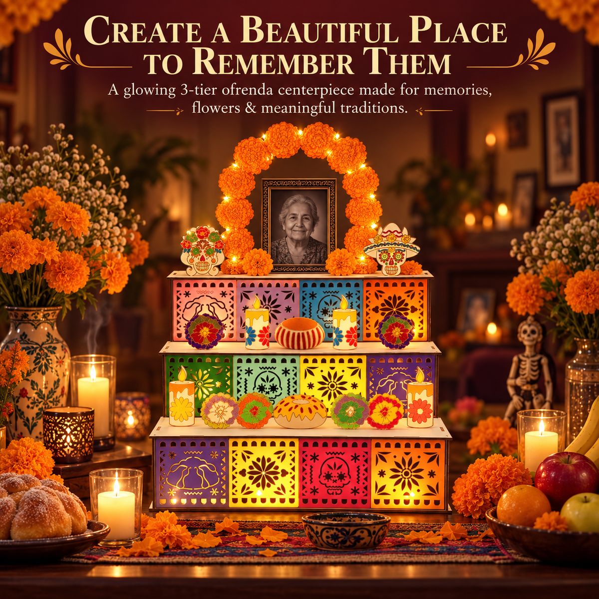 MemoraViva – 3-Tier Day of the Dead Remembrance Altar