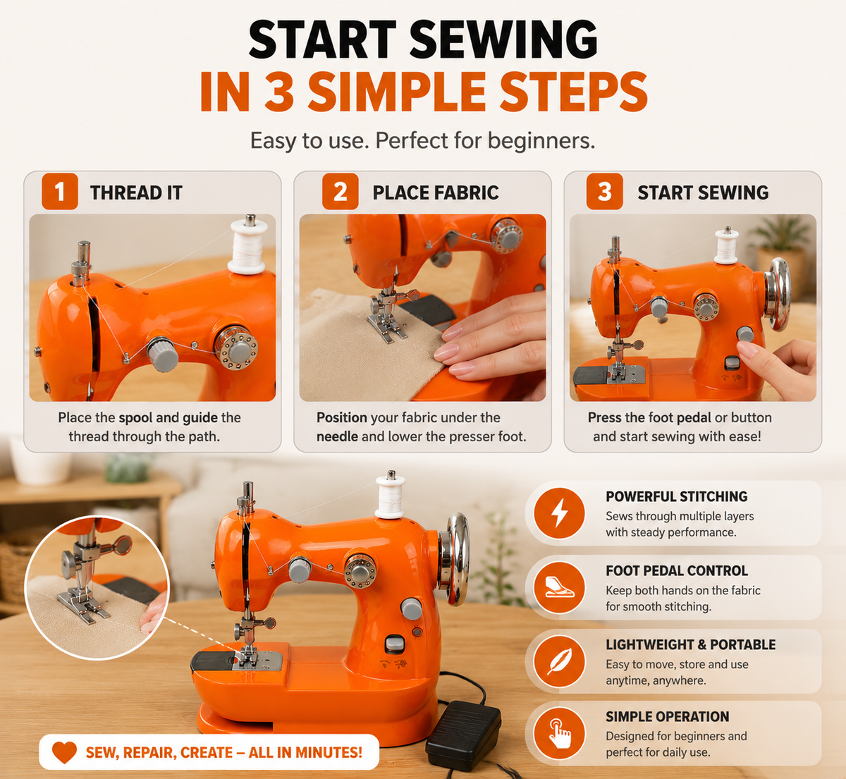 SewLuma – Mini Electric Sewing Machine
