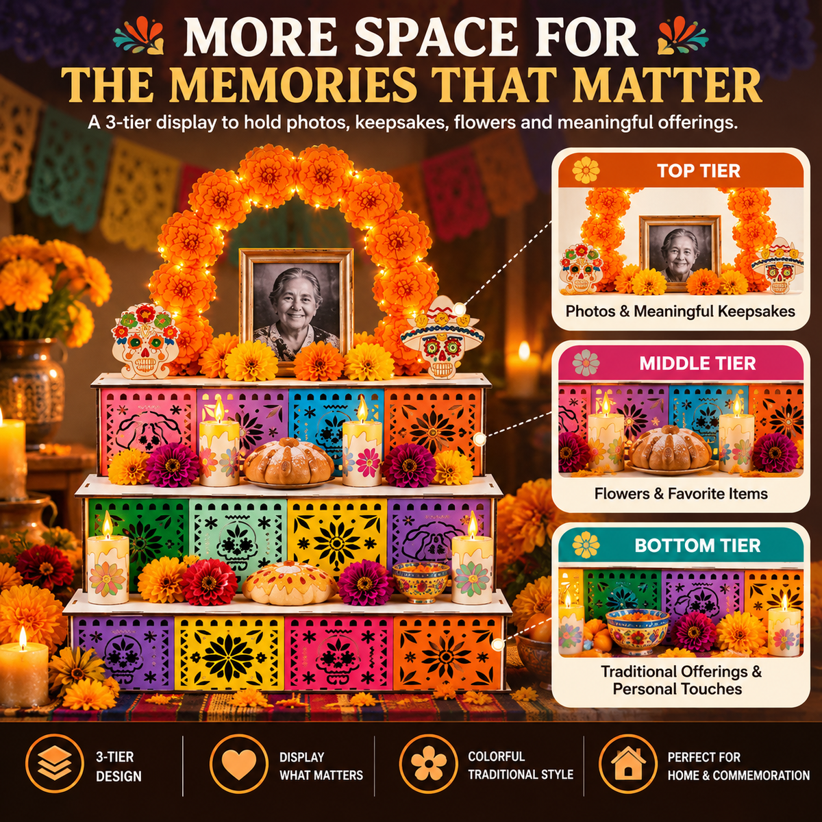 MemoraViva – 3-Tier Day of the Dead Remembrance Altar