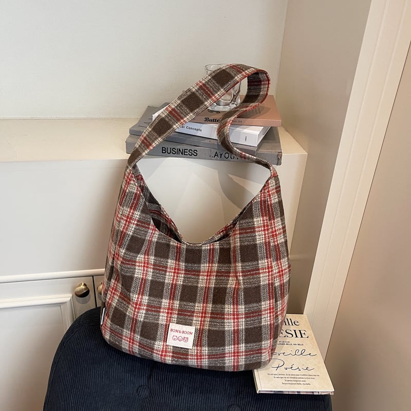 PlaidOra – Vintage Plaid Canvas 3-Way Carry Tote Bag