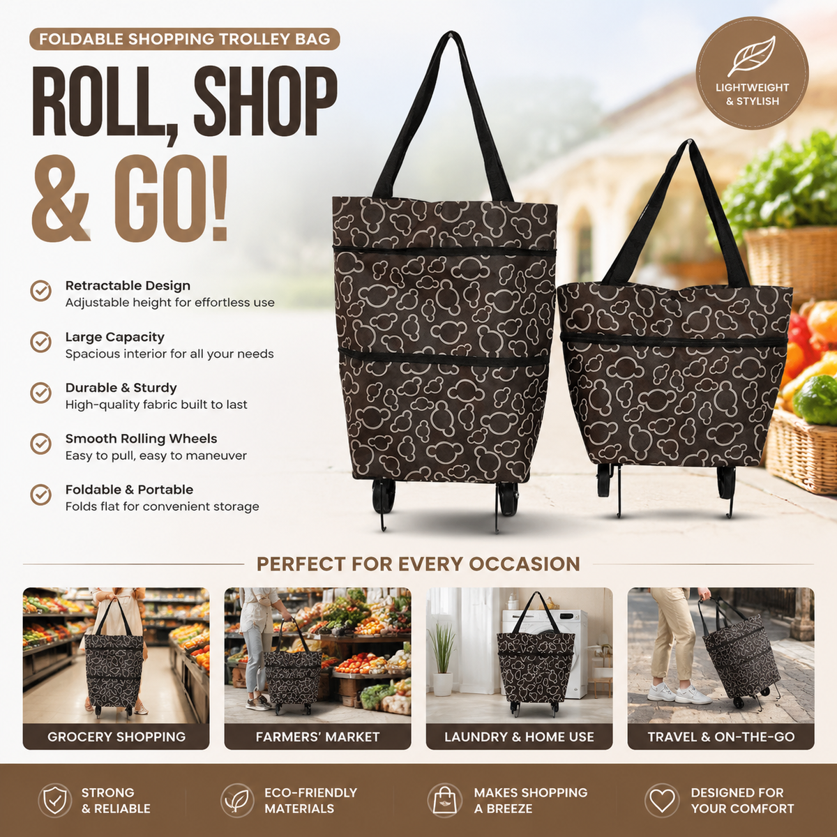 CartCaddy – Foldable Rolling Shopping Bag