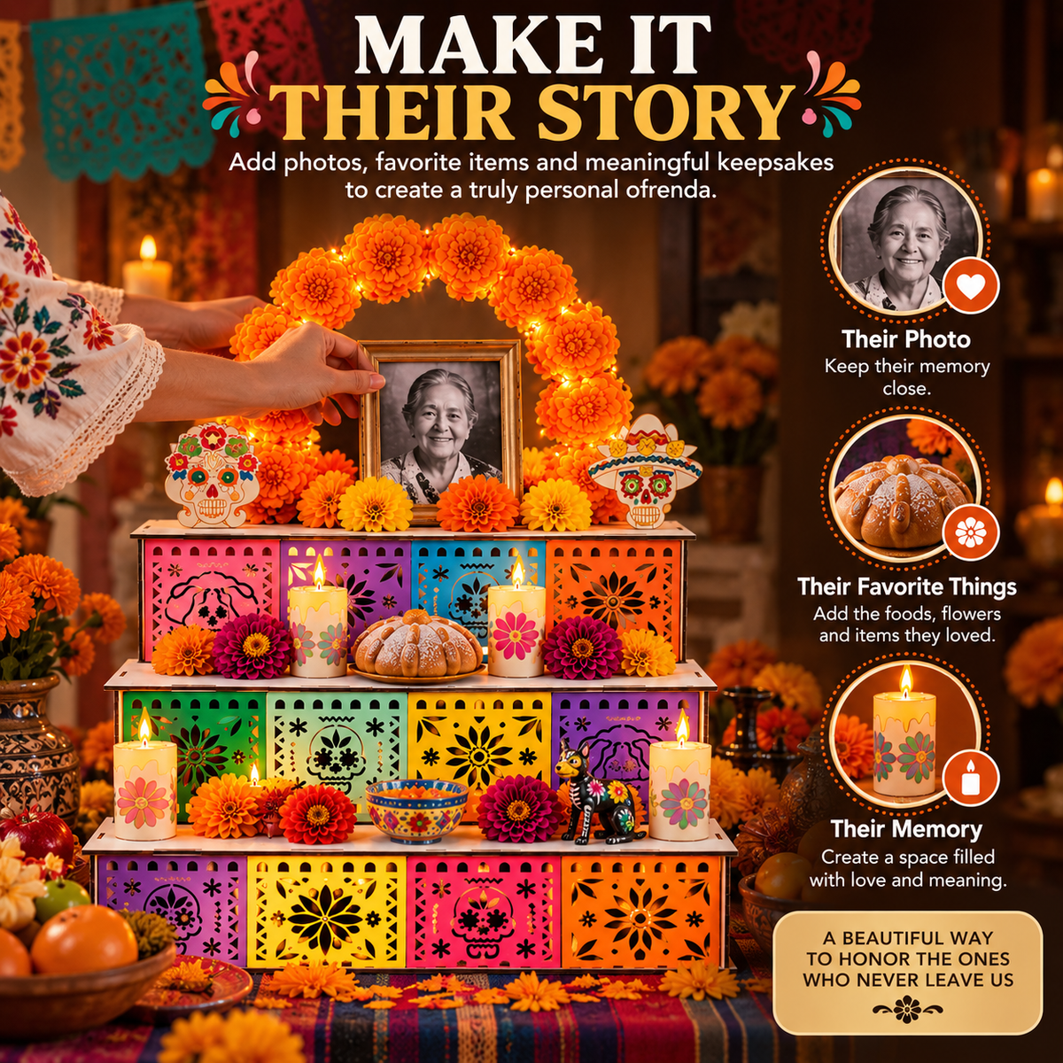 MemoraViva – 3-Tier Day of the Dead Remembrance Altar
