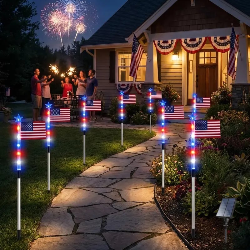 PatrioticGlow – Solar American Flag Pathway Lights