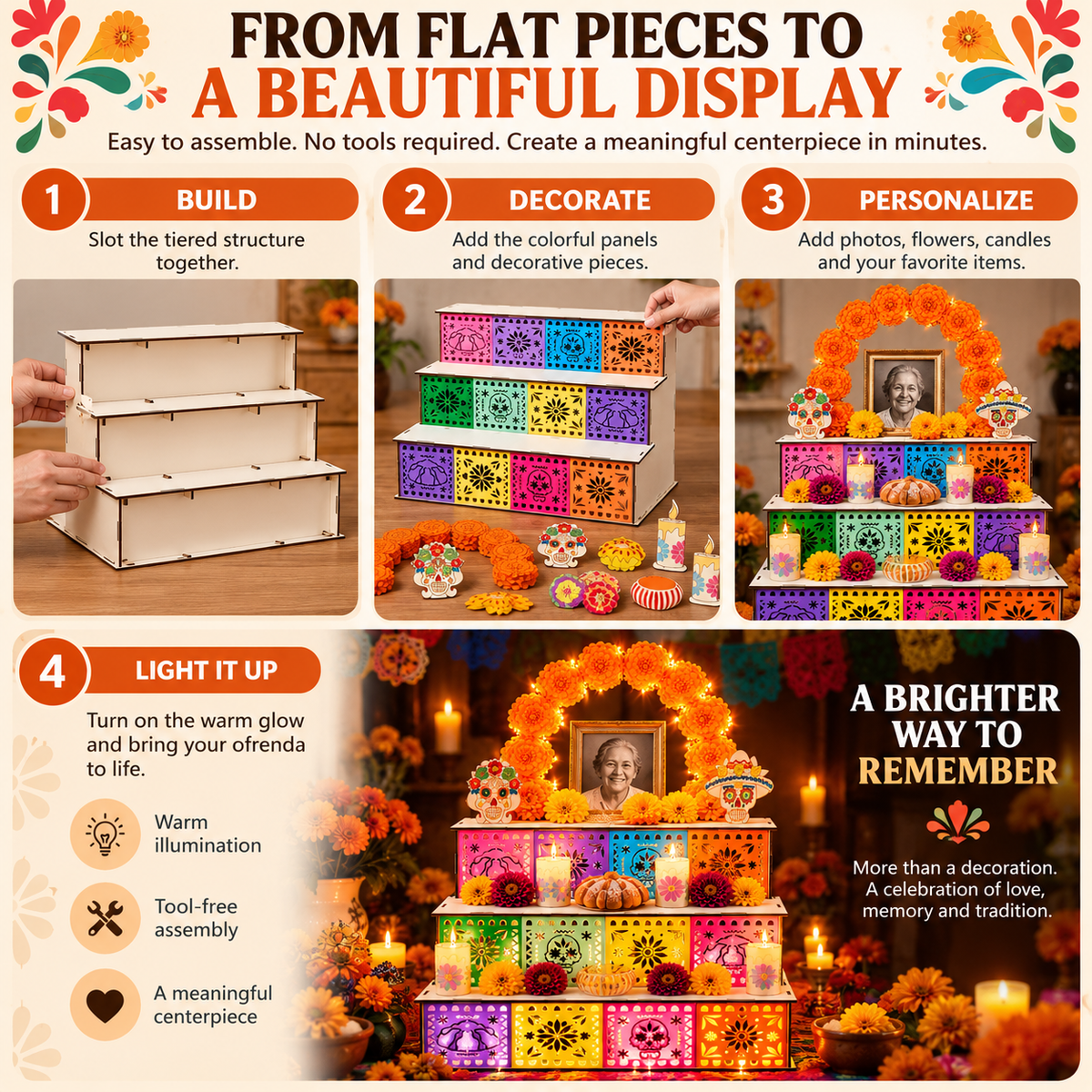 MemoraViva – 3-Tier Day of the Dead Remembrance Altar