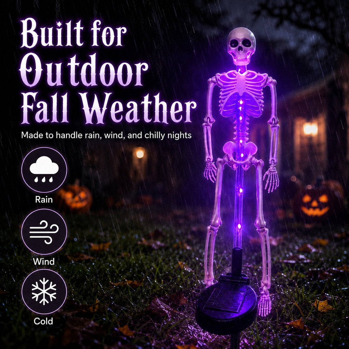 HauntedGlow – Purple Skeleton Solar Yard Stake