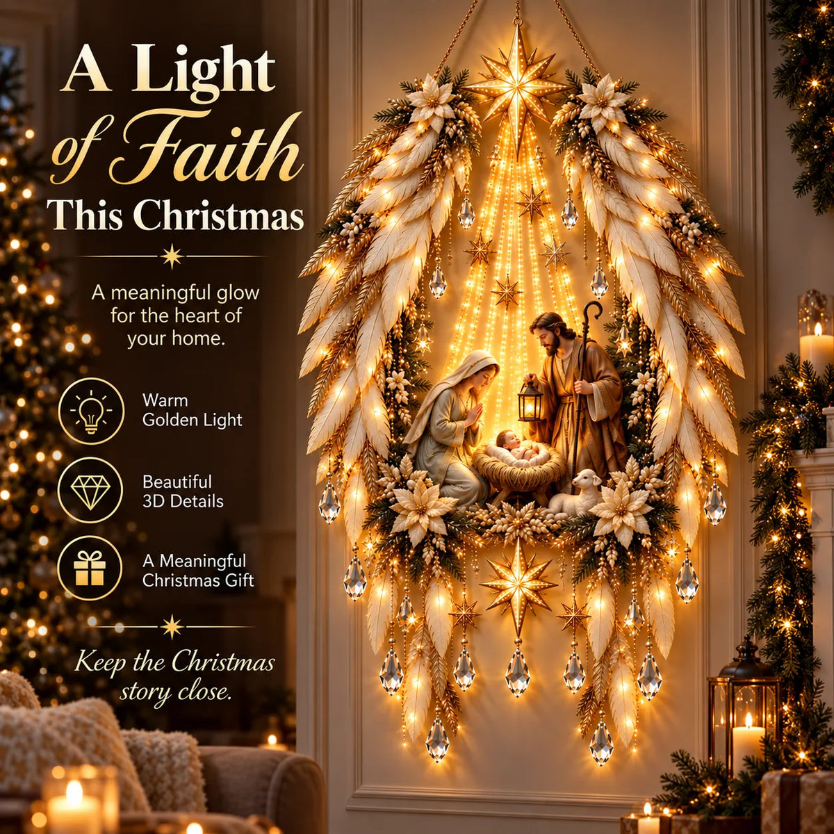 SacredRadiance – Holy Family Lighted Wall Décor