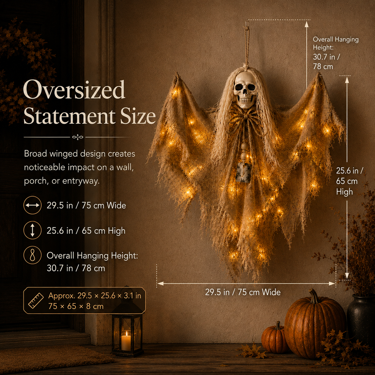 Lighted Winged Skeleton Ghost Halloween Décor