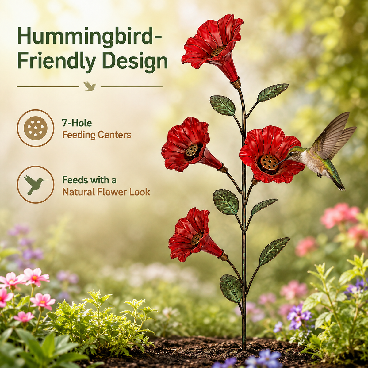 BloomCrest – Vintage Red Flower Hummingbird Feeder