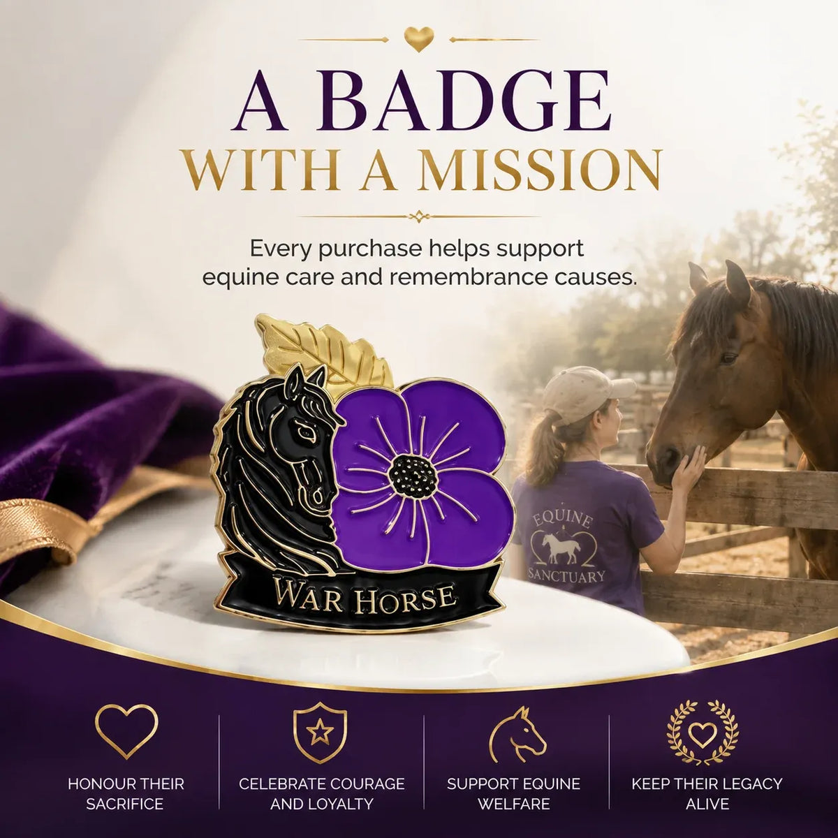 ReMemora – War Horse Purple Poppy Remembrance Brooch