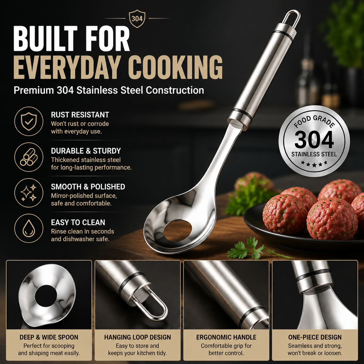 ScoopVanta – Stainless Steel Meatball Maker Spoon