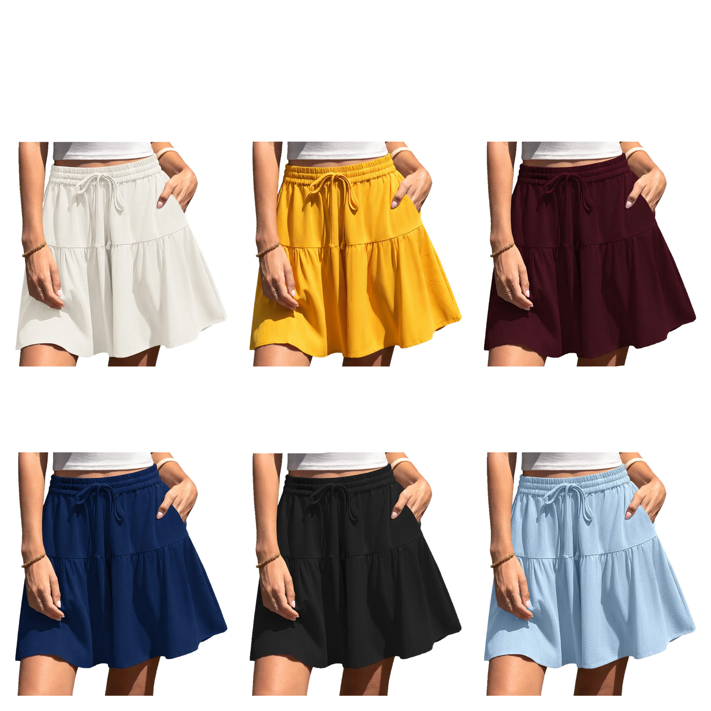 Womens Linen Blend Wide Leg Flowy Culotte Shorts Drawstring Loose Fit Summer Casual Lightweight Comfy Vacation Wear
