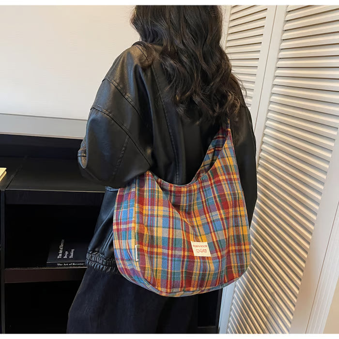 PlaidOra – Vintage Plaid Canvas 3-Way Carry Tote Bag