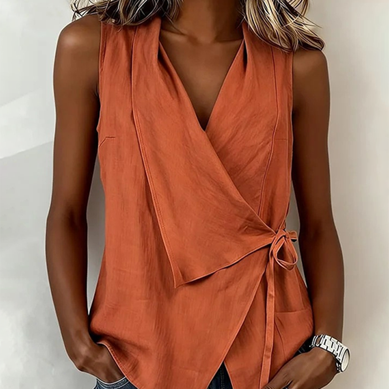 Crisscross Tie Cotton Linen Solid Tank Top