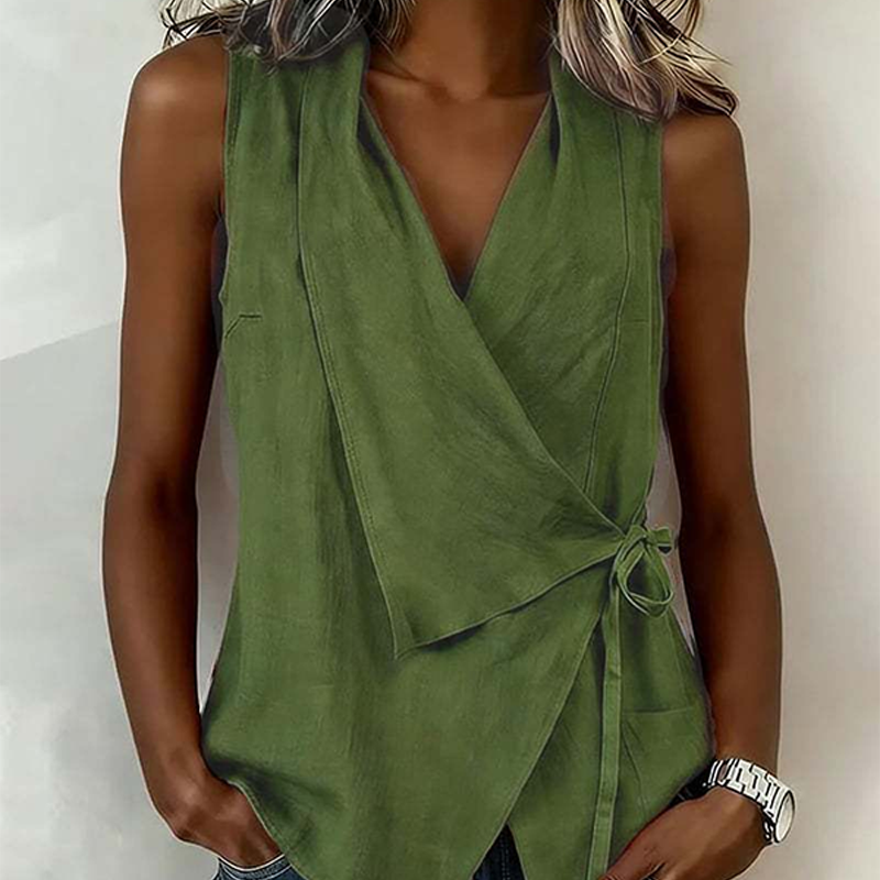 Crisscross Tie Cotton Linen Solid Tank Top