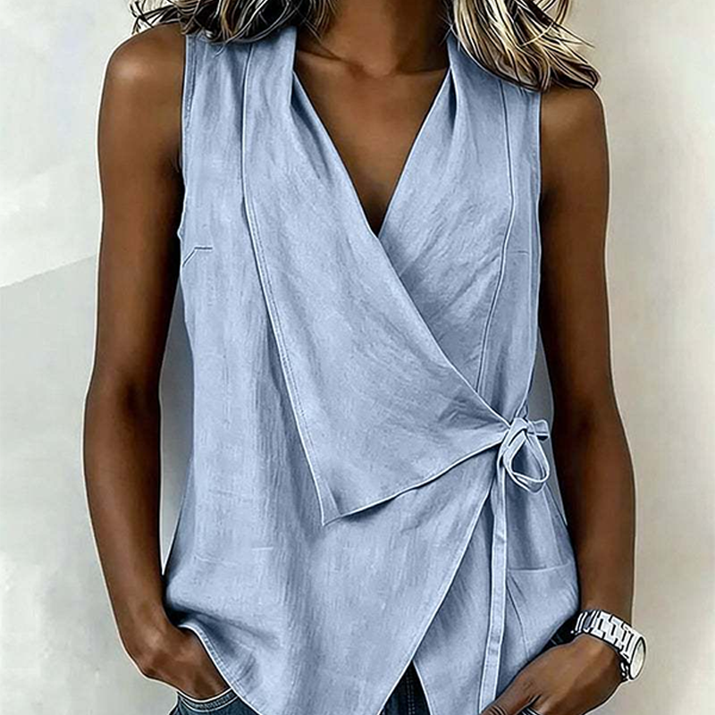 Crisscross Tie Cotton Linen Solid Tank Top