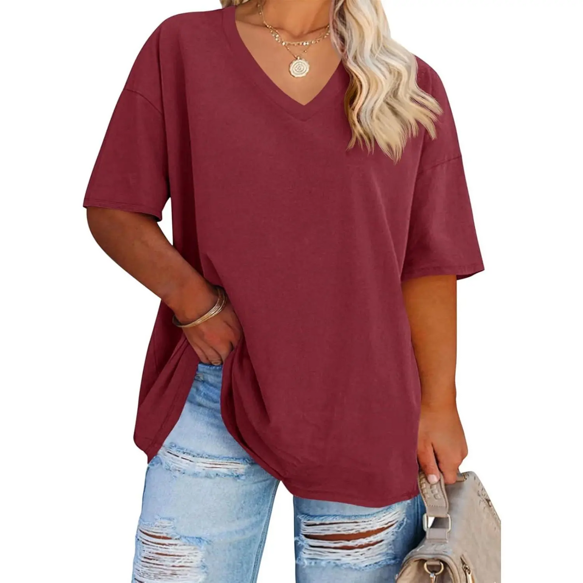LunaEase – Women’s Plus Size V-Neck Tunic Tee
