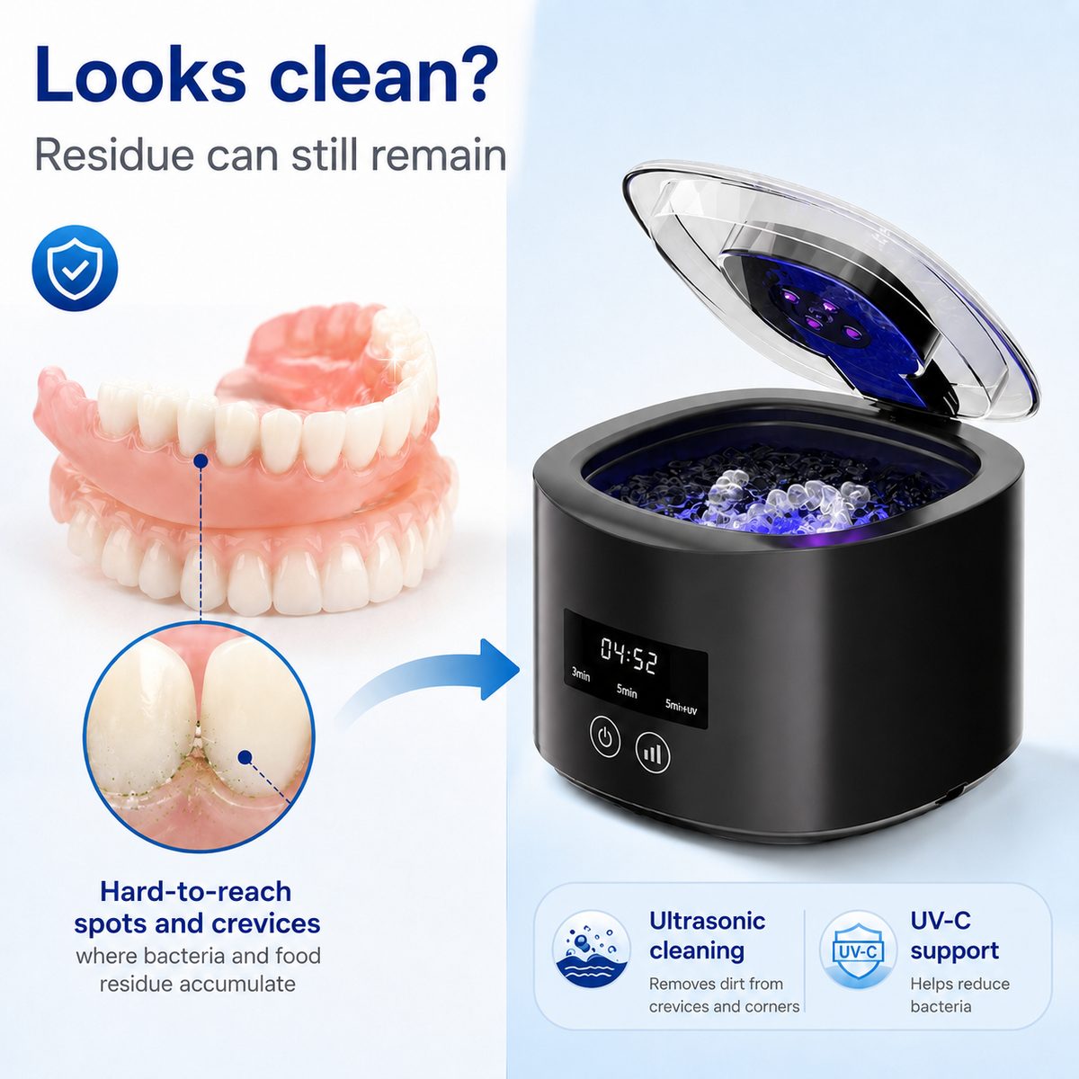 DentureGlow – Ultrasonic & UV-C Denture Cleaner