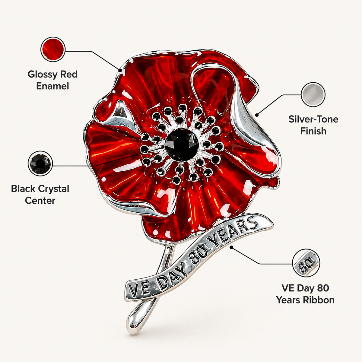 HeritageGlow – VE Day 80 Poppy Brooch