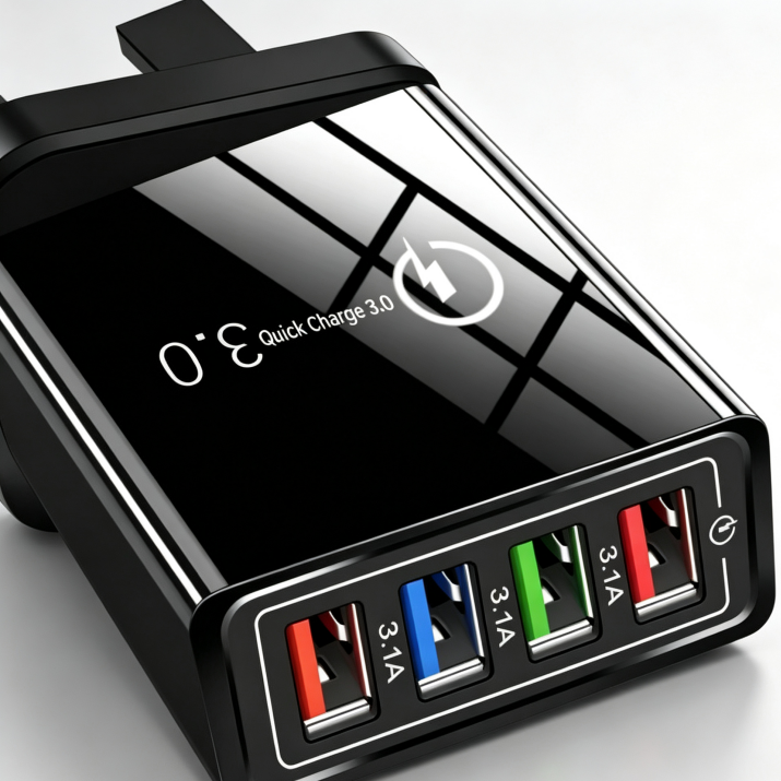 VoltarisCore – 4-Port Quick Charge Travel Adapter