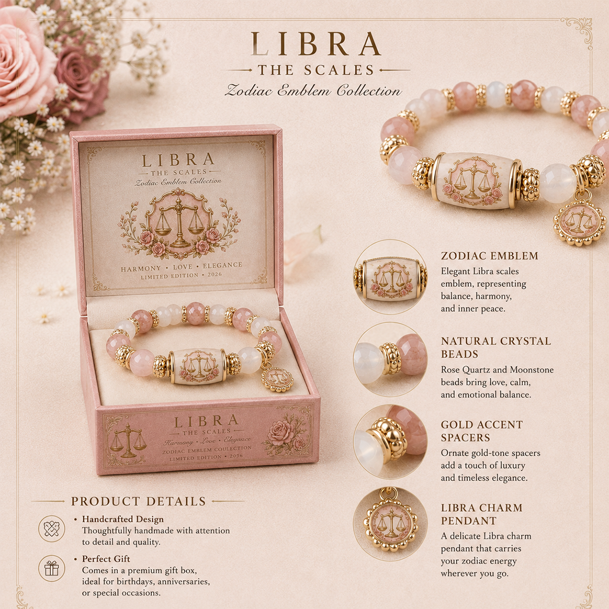 ZodiacBloom – Birth Sign Stone Charm Bracelet