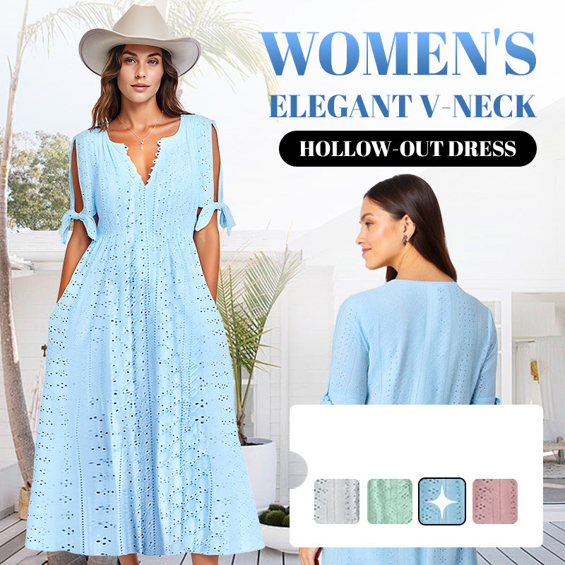 Arabella – Women's V-Neck Elegant Solid Dress