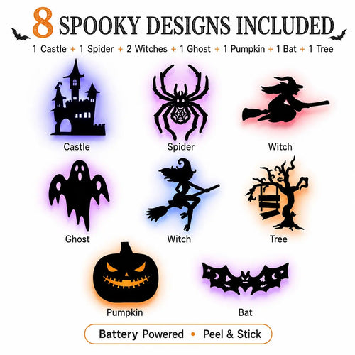 GlowHaunt – 30-Piece Halloween LED Silhouette Wall Sticker