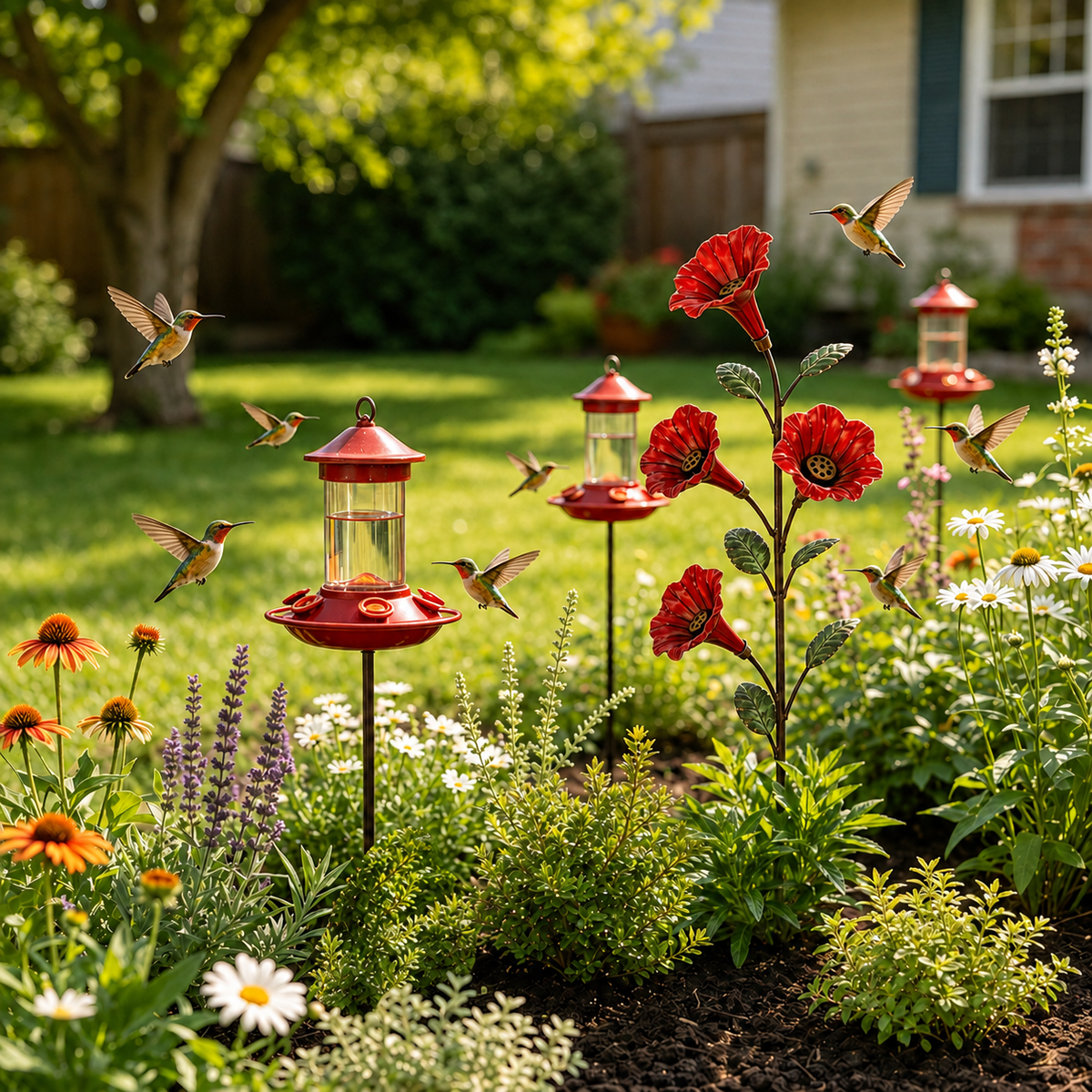BloomCrest – Vintage Red Flower Hummingbird Feeder