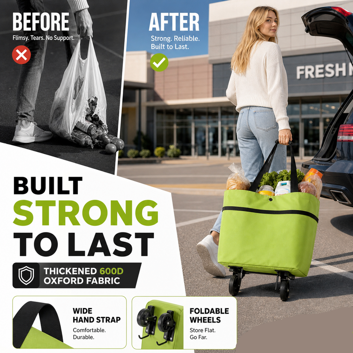 CartCaddy – Foldable Rolling Shopping Bag