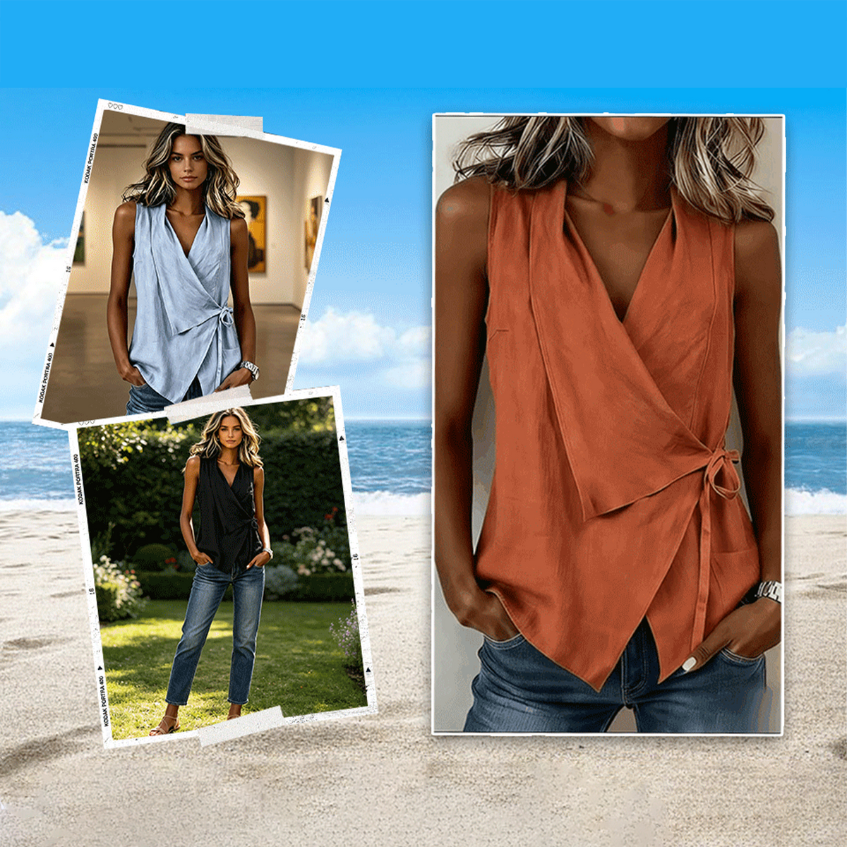 Crisscross Tie Cotton Linen Solid Tank Top