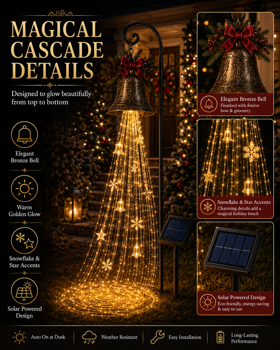 BelloraGlow – Christmas Bell Cascade Solar Yard Light
