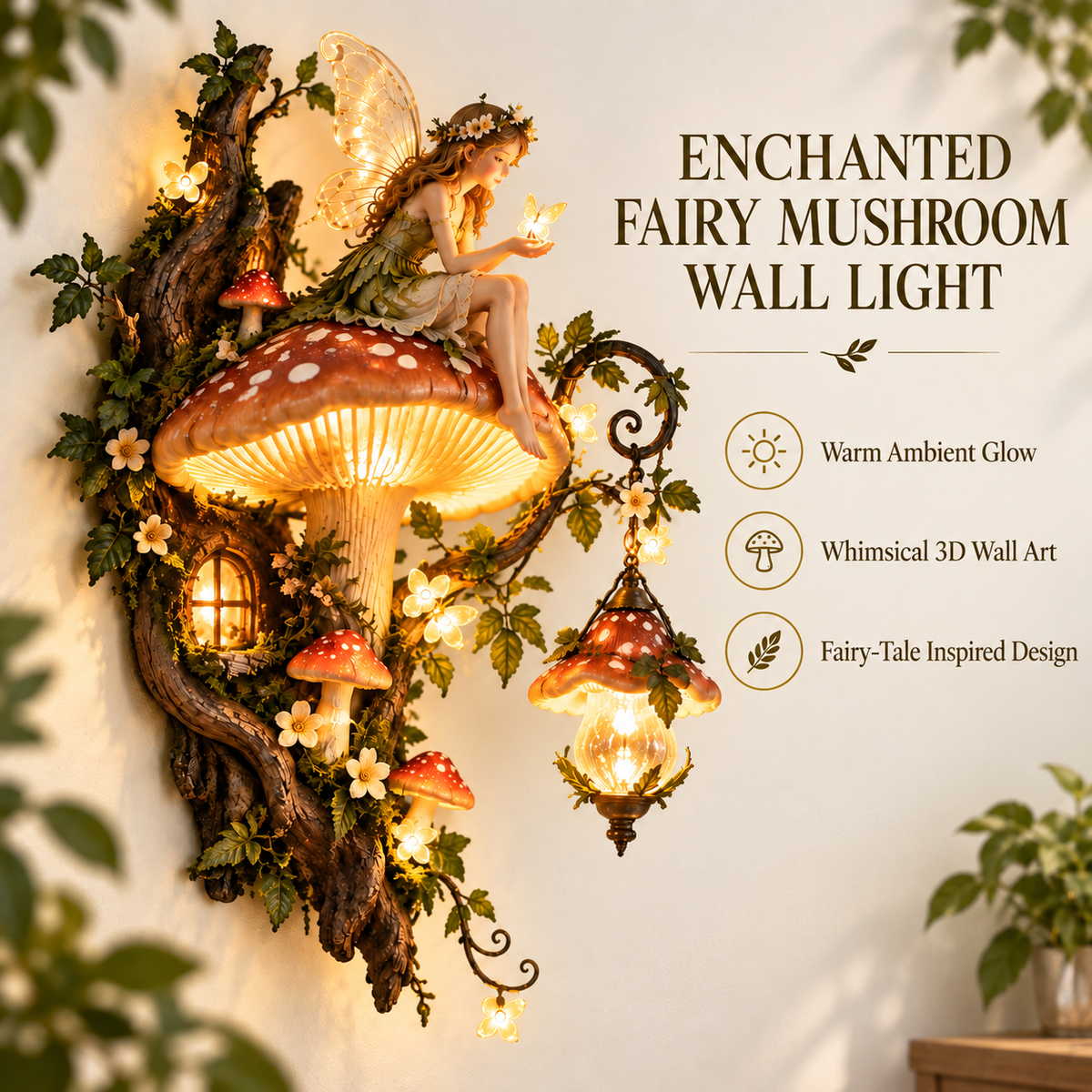 MystiGrove – Enchanted Mushroom Fairy Wall Light
