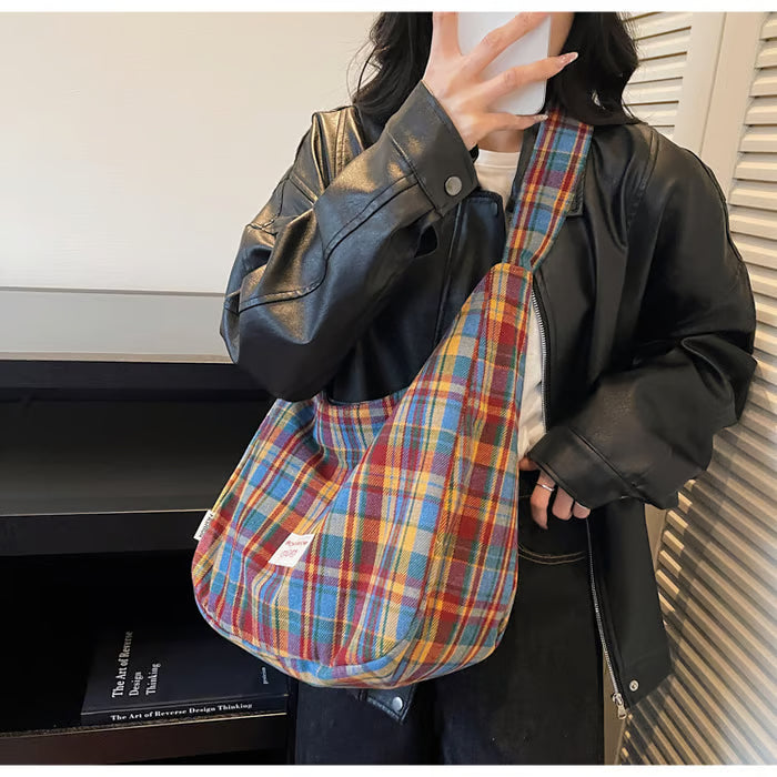 PlaidOra – Vintage Plaid Canvas 3-Way Carry Tote Bag