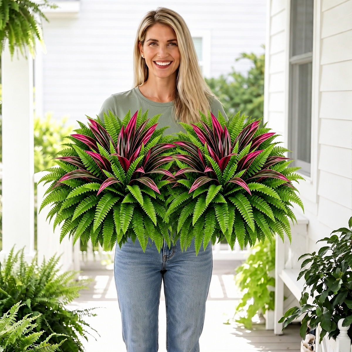BloomNest – Lifelike Fern & Vibrant Dracaena Decor