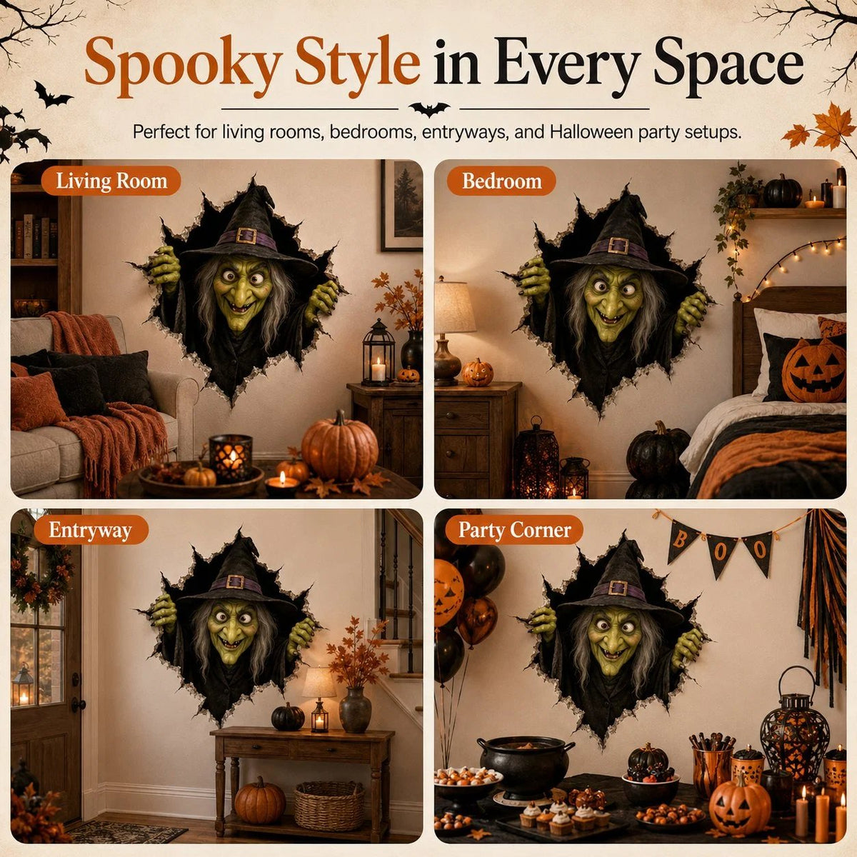 HauntOra – Halloween Witch Break-In Wall Decal