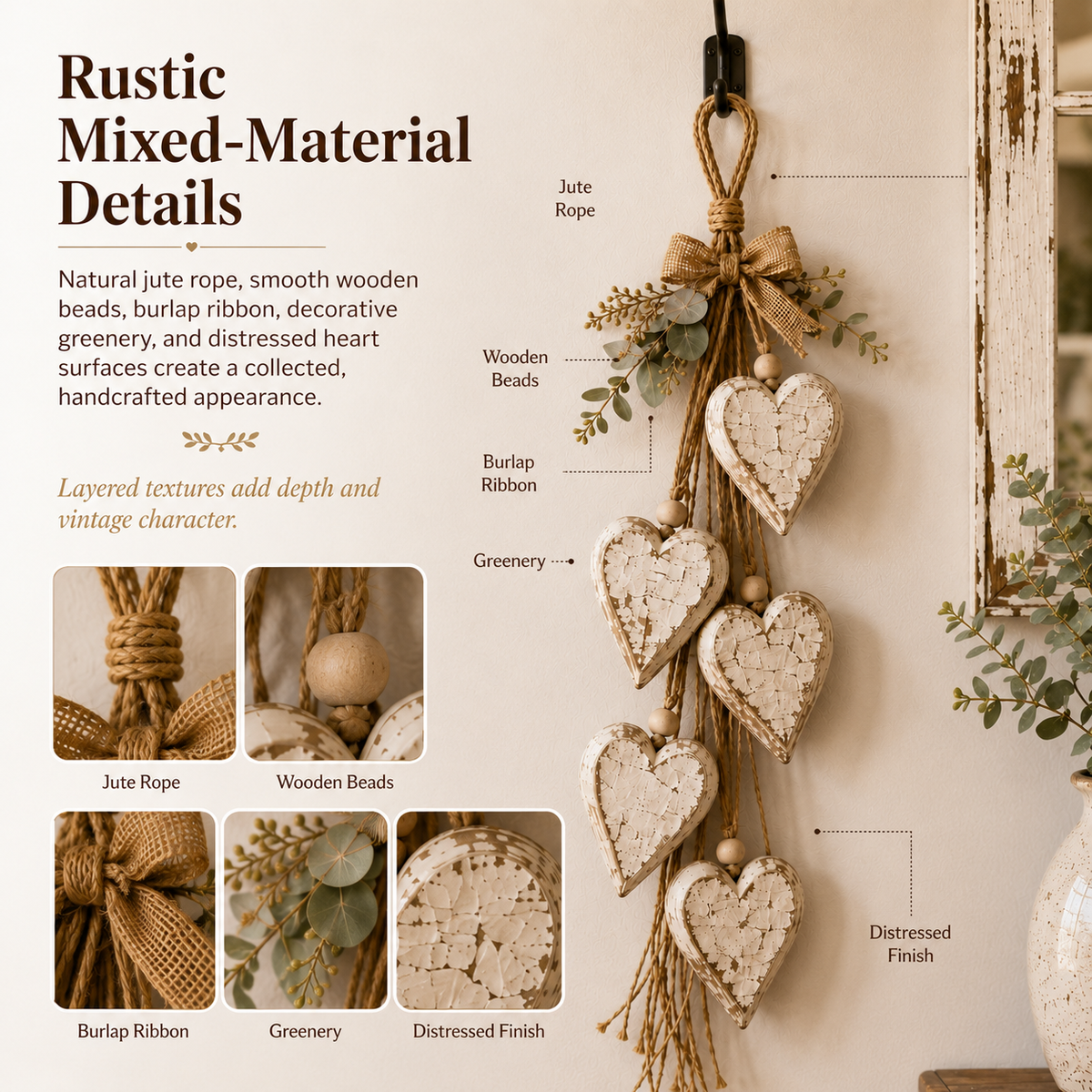HeartHaven – Rustic Hanging Heart Wall Decor