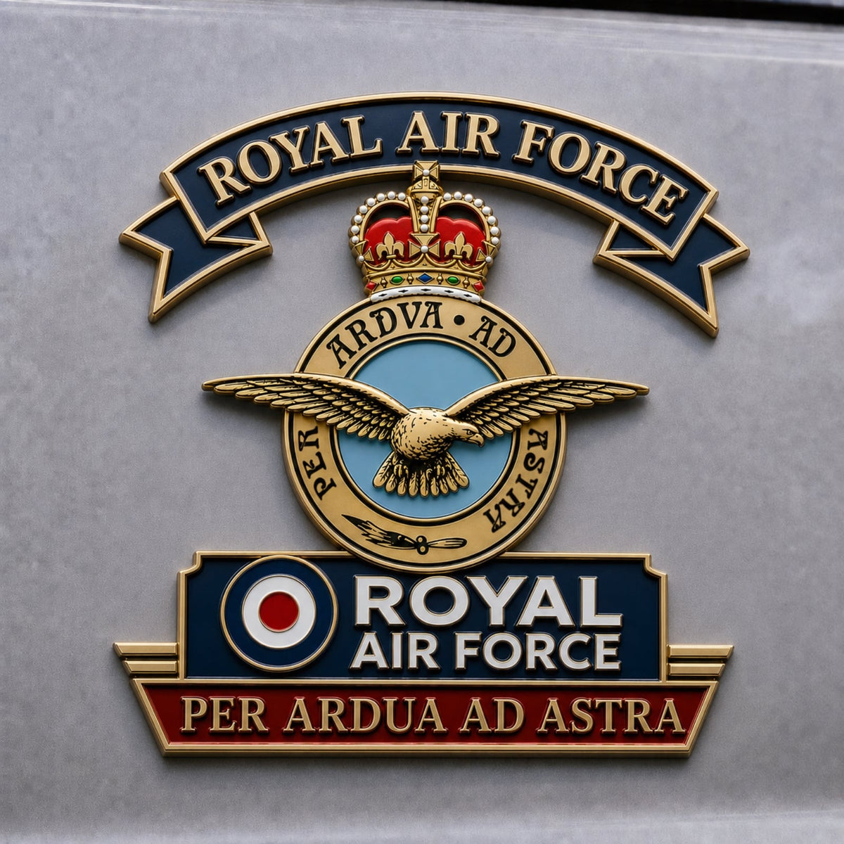 ✈️👑 Royal Air Force “Per Ardua Ad Astra” Tribute Metal Car Emblem