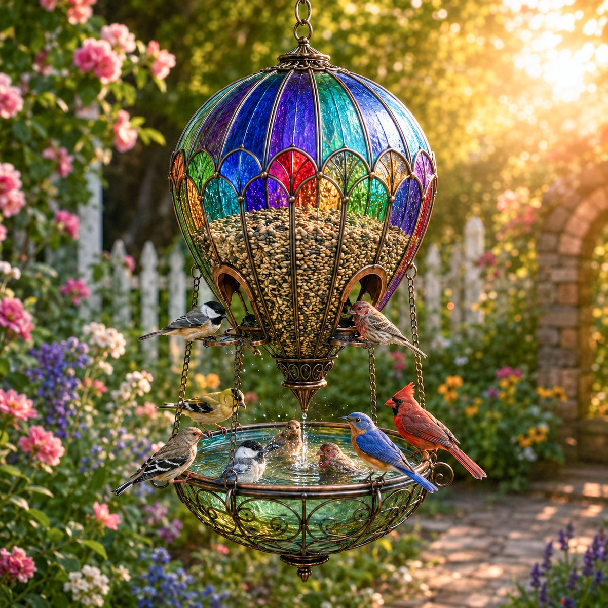 AeroBloom – Colorful Hot Air Balloon Bird Feeder Fountain