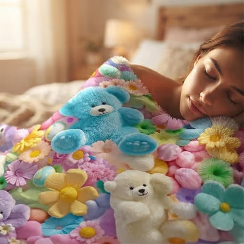 VelvetCloud – Cute Plush 3D Floral Throw Blanket