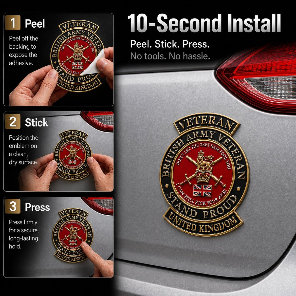 👑 British Army Veteran “Stand Proud” Tribute Metal Car Emblem