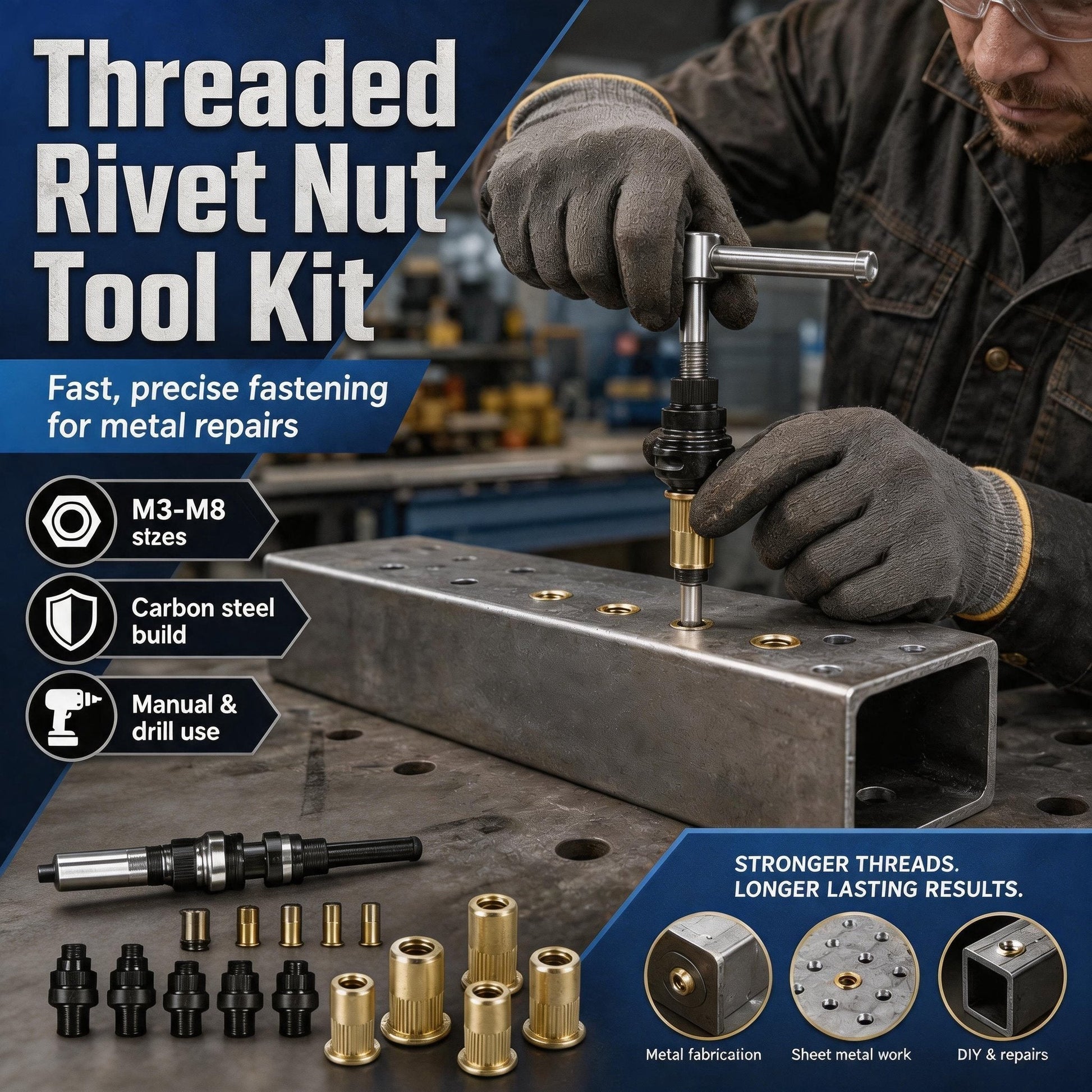 RivetPro – 60-Piece Carbon Steel Rivet Nut Set
