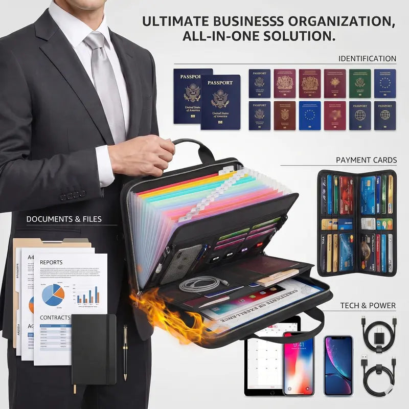 EmberVault – Fire-Resistant A4 Document Organizer Bag