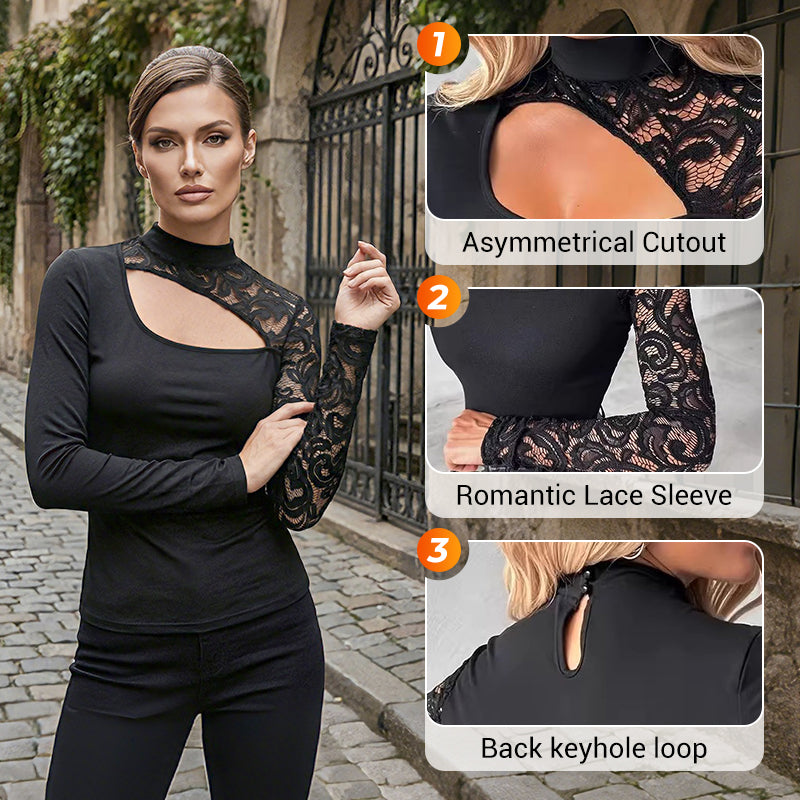 StyleLace – Women’s Modern Cutout Lace Sleeve Top