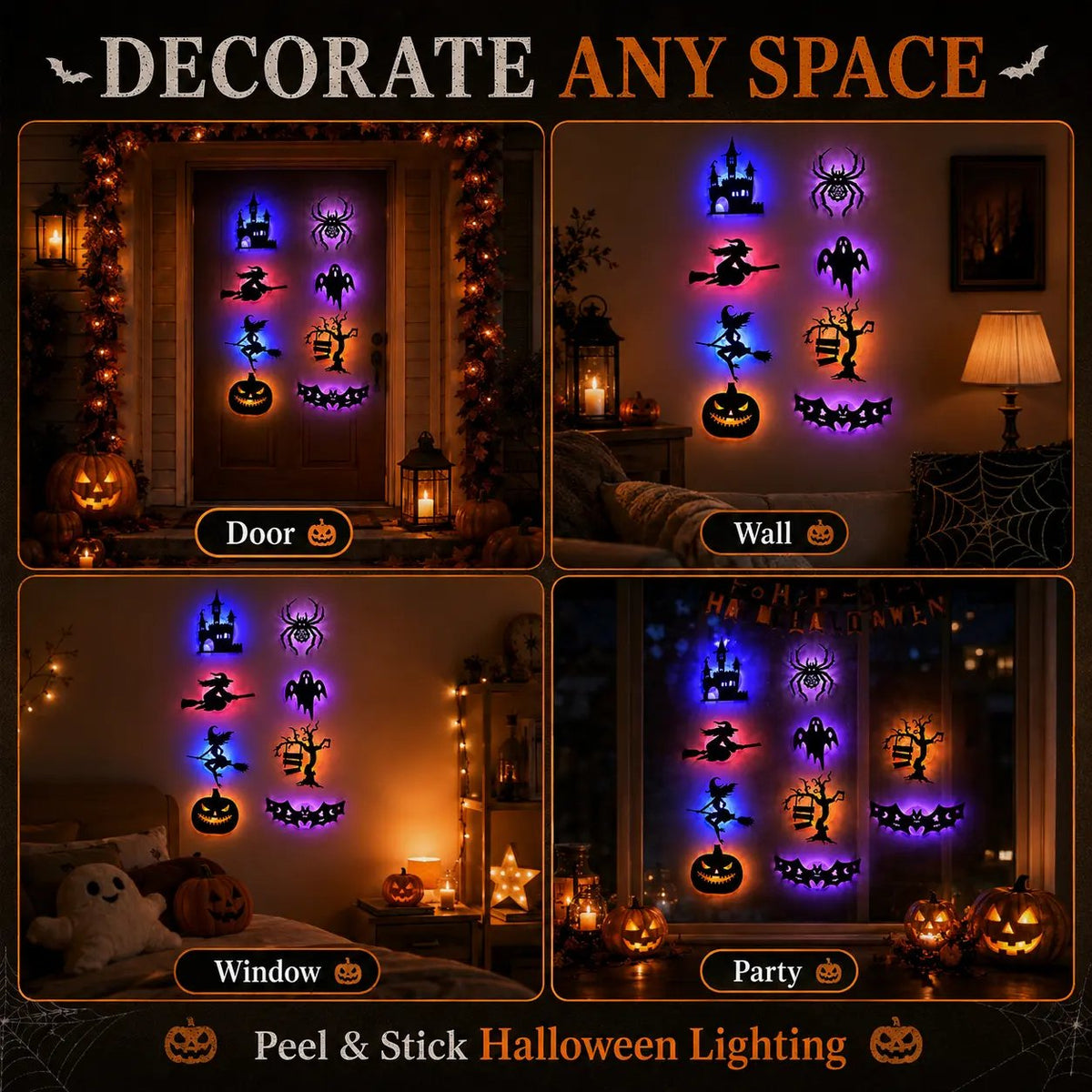 GlowHaunt – 30-Piece Halloween LED Silhouette Wall Sticker