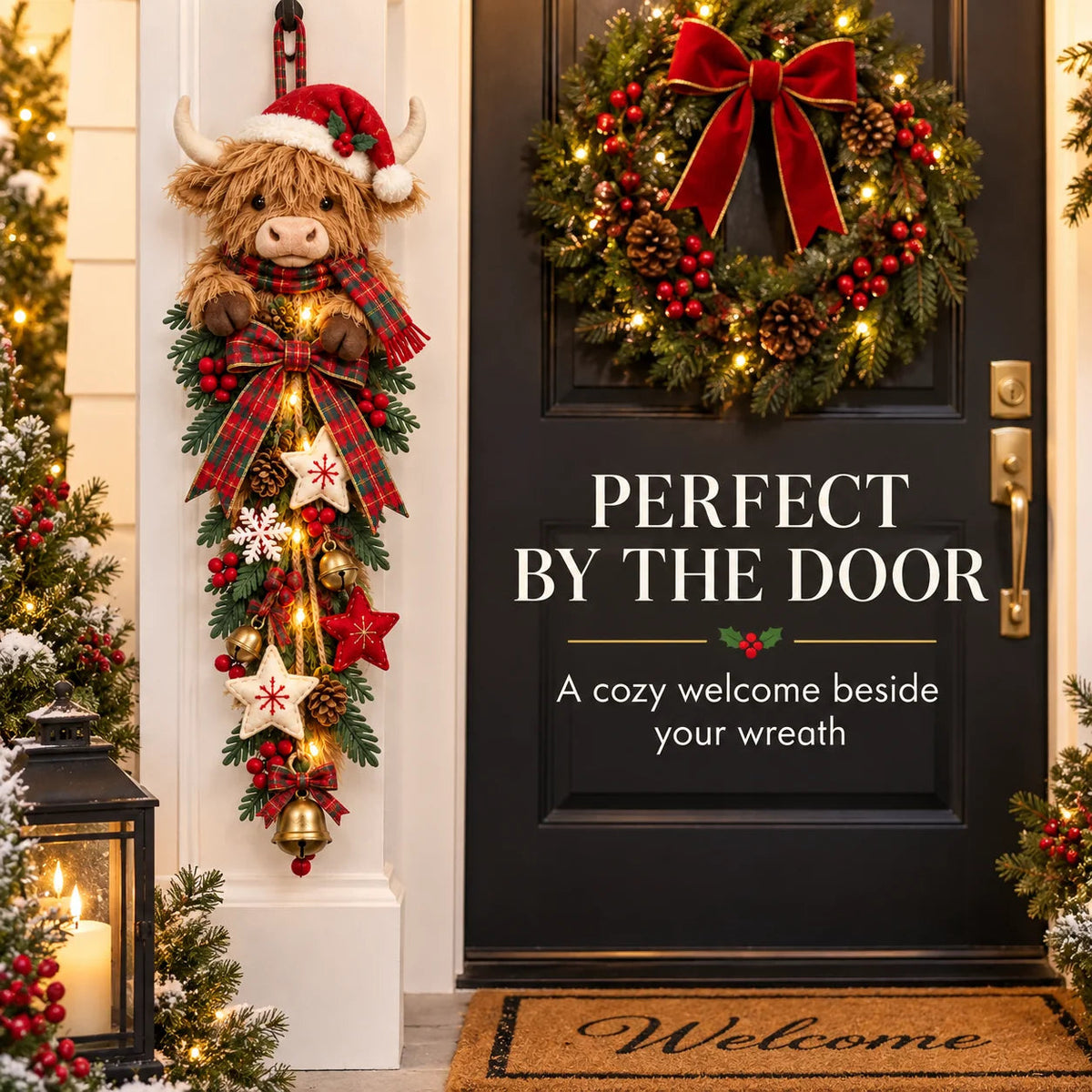 MooJoy – Highland Cow Christmas Entrance Decor
