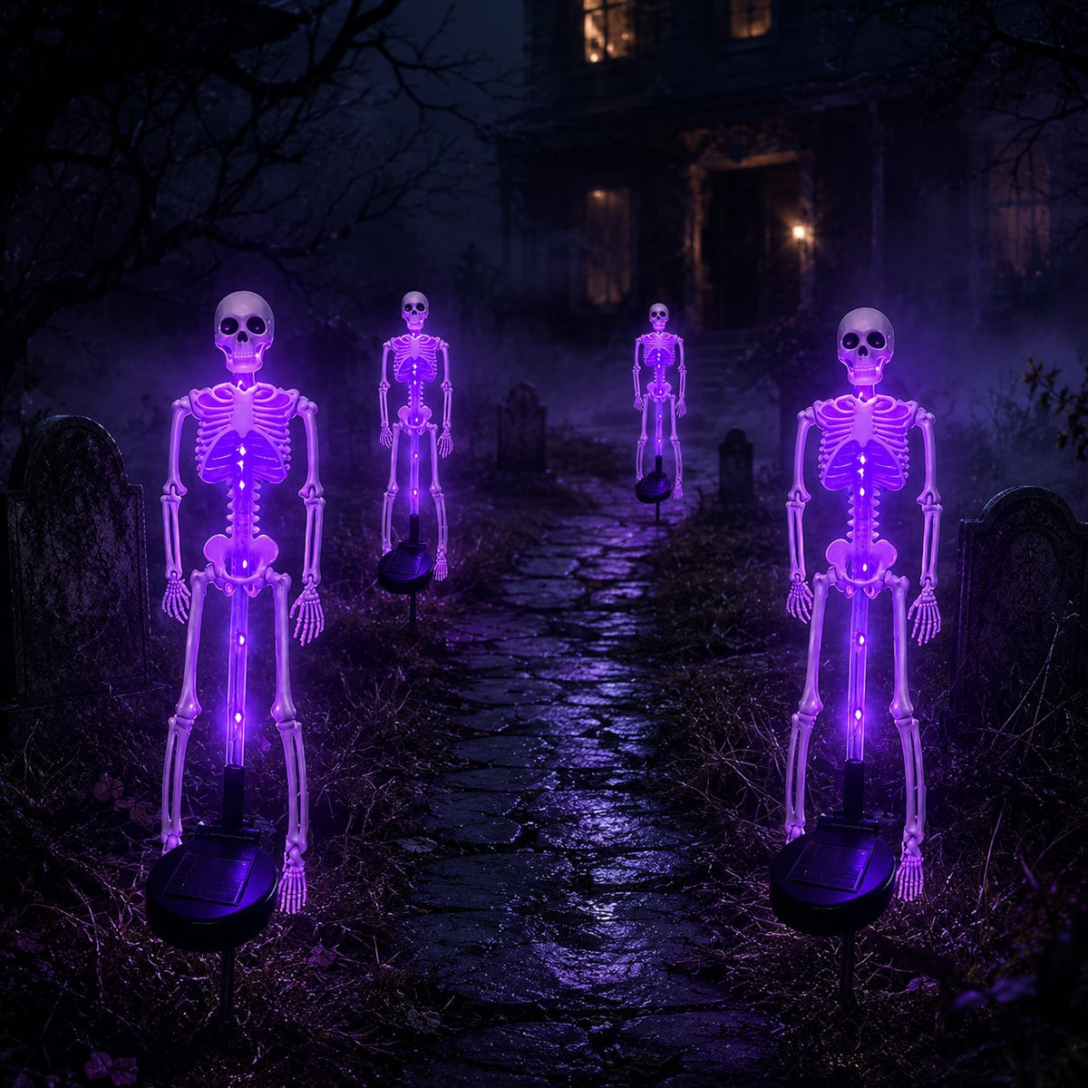 HauntedGlow – Purple Skeleton Solar Yard Stake