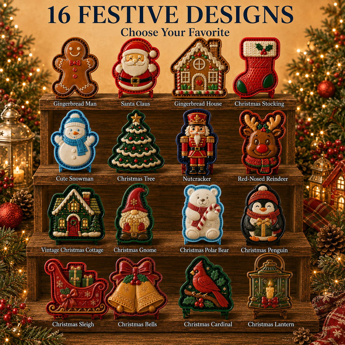 JollyBake – 16-Design Holiday Pie Mold Set
