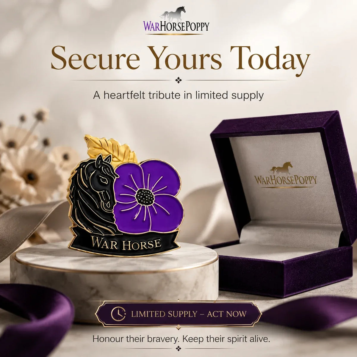 ReMemora – War Horse Purple Poppy Remembrance Brooch