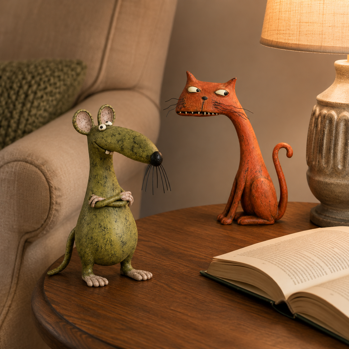 WhimsyTales – Vintage Cat & Mouse Figurine